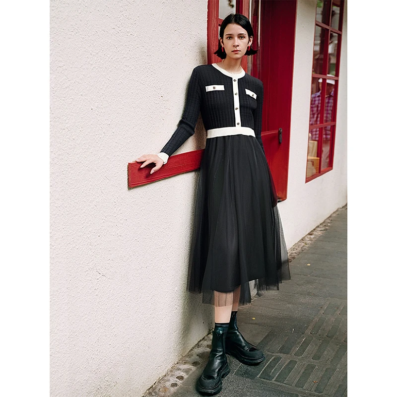 40708【贝系列】名媛网纱针织连衣裙037L01829