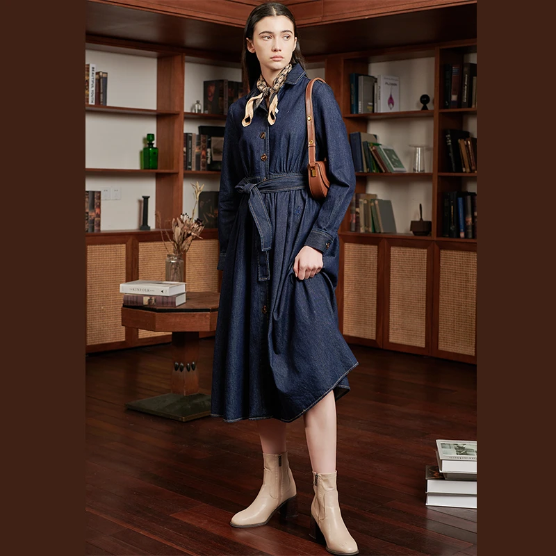 38544【碧K系列】丝巾牛仔连衣裙TC315B