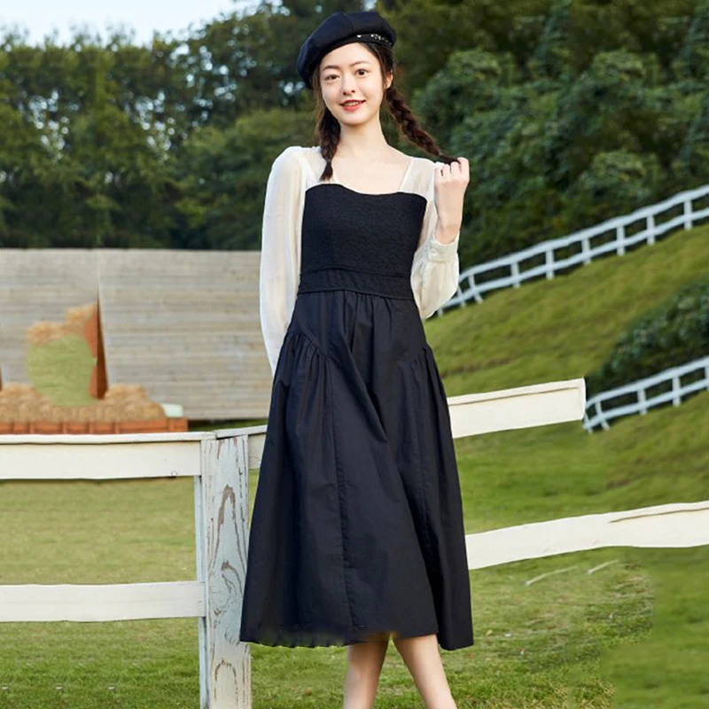 32436【觅系列】时尚方领拼接连衣裙31MX07D355