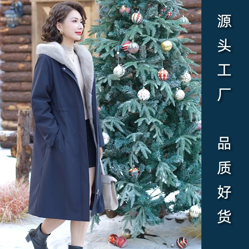 水貂毛内胆派克服大衣女中长款小个子过膝冬季海宁整貂外套可拆卸