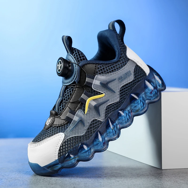 男童鞋子旋转纽扣鞋小学生防滑儿童网面软底跑步鞋男孩夏季单网鞋