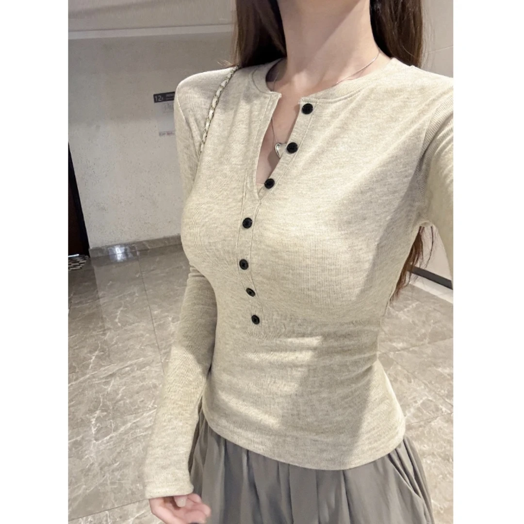 秋冬加绒美式辣妹半开领长袖T恤女ins修身纯欲风上衣内搭打底衫女