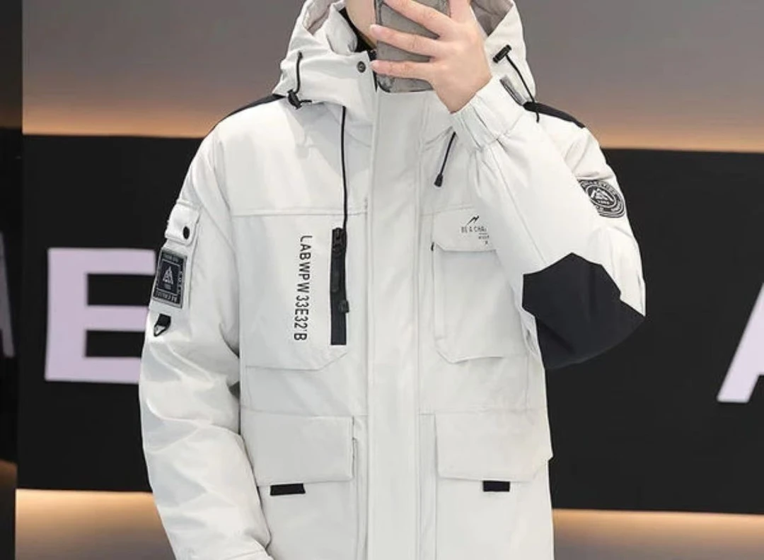 Y8027白绿【海滨发卡】冬季户外工装连帽情侣休闲外套（剪标款）