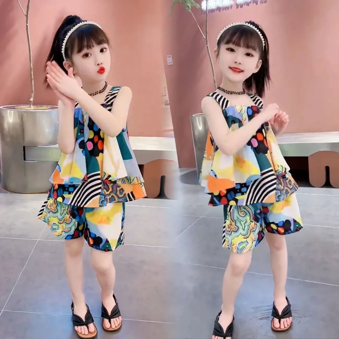 儿童夏季套装女童短裤夏装吊带两件套2025新款洋气小女孩一整套潮