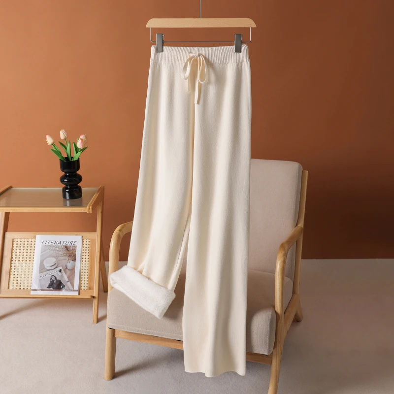 【工厂直供】加绒加厚针织阔腿裤拖地长裤一条过冬