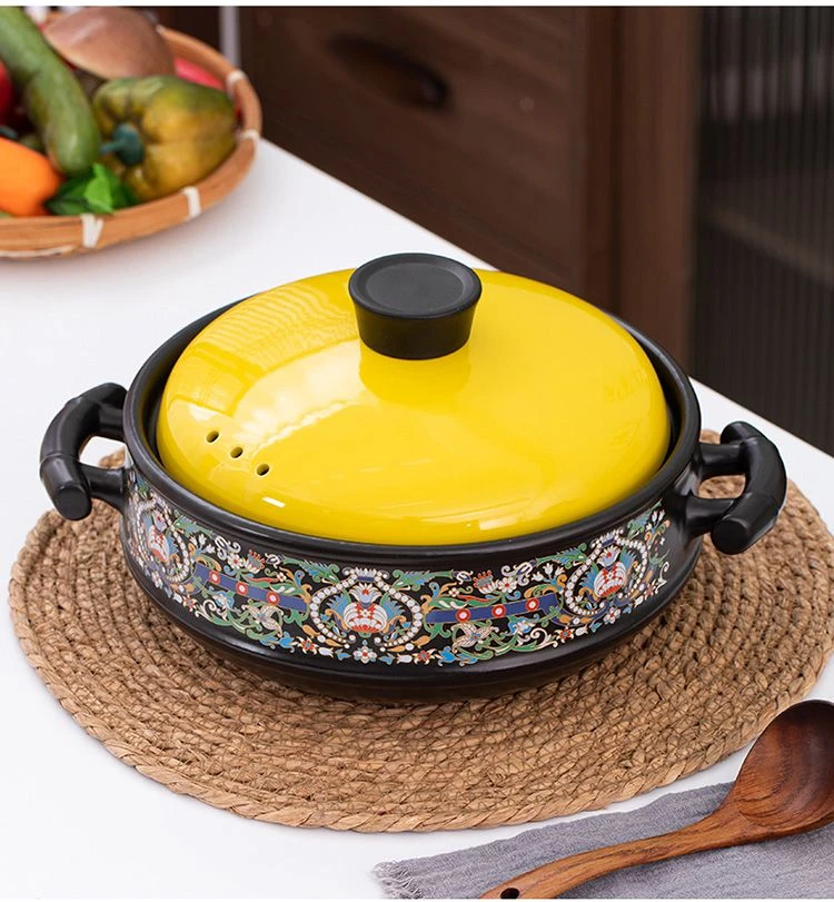 【福利】3.8L印花干烧煲砂锅砂锅浅口商用煲汤明火汤锅耐高温平底