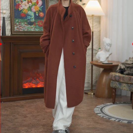 五儿精工108#上新福利春秋冬季长款10骆驼绒90绵羊毛气质立领大衣