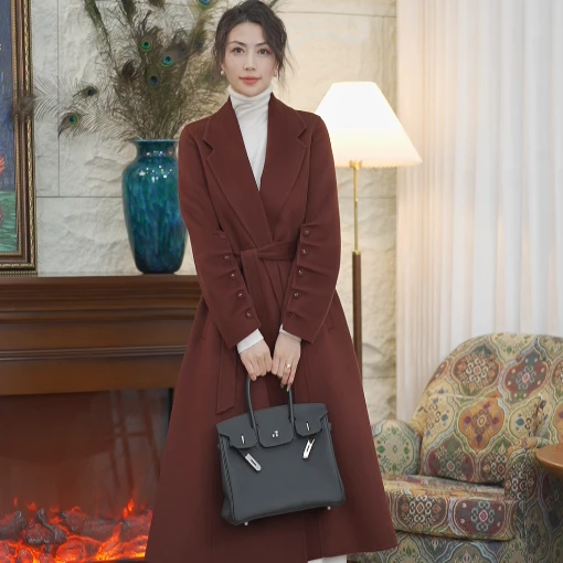 五儿精工9189#上新冬季10山羊绒90绵羊毛双面呢女士大衣气质显瘦