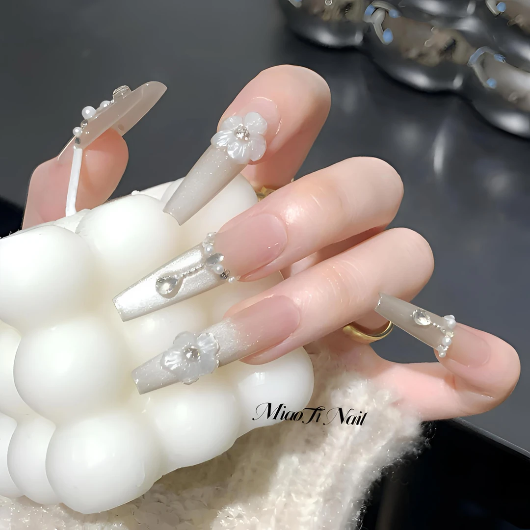 【桃之夭夭】【甲型可定制】猫哥miaoti猫眼法式冰花纯欲纯手工穿戴甲