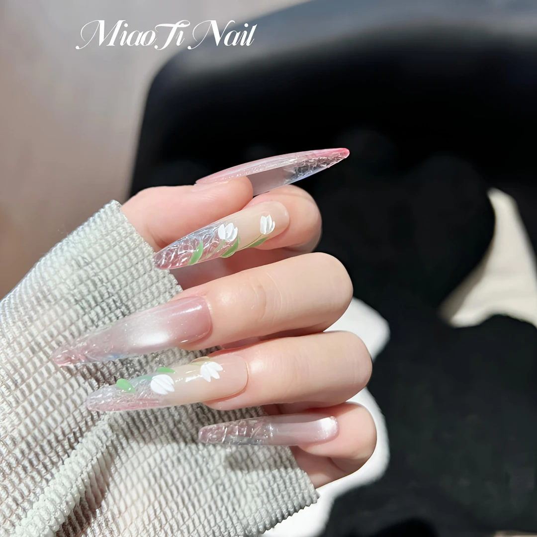 【郁金香】【甲型可定制】猫哥miaoti猫眼立体手绘冰透纯手工穿戴甲