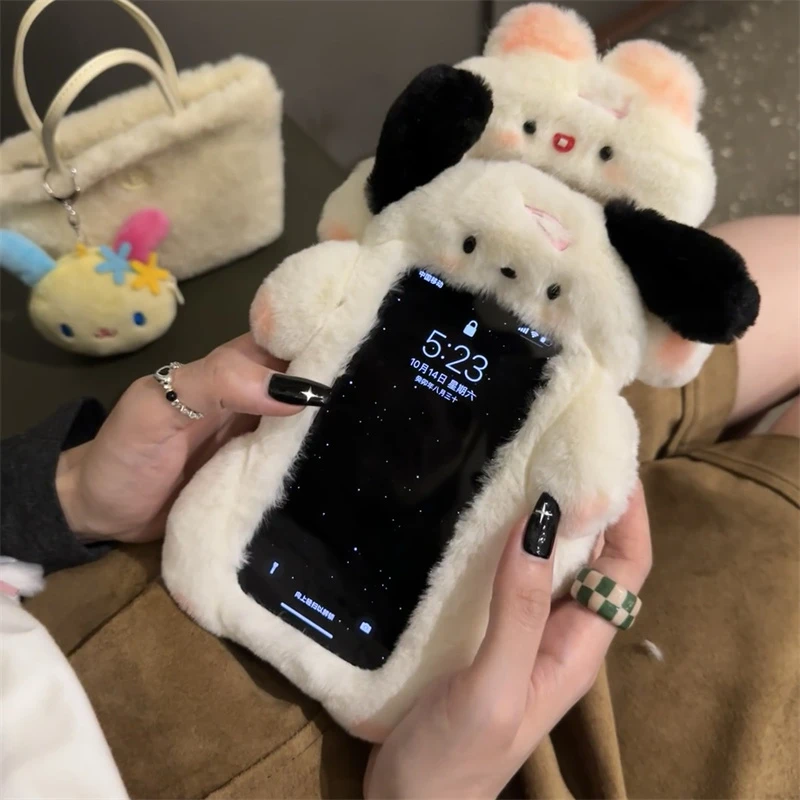 卡通毛绒腮红帕恰狗小兔适用iPhone15promax苹果14手机壳13新款12
