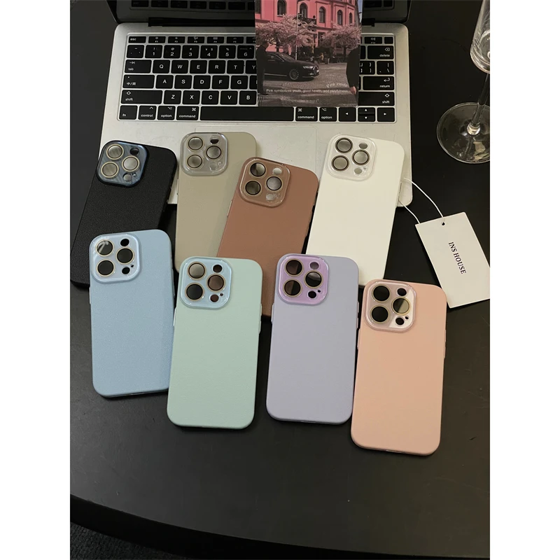 适用苹果系列iPhone15简约纯色14pro荔枝纹水晶13pro新款12手机壳