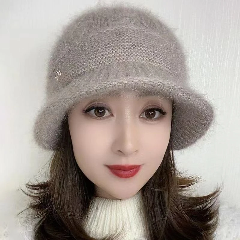 女士新款帽冬季针织松鼠绒帽檐款戴法时尚冬天韩版保暖百搭