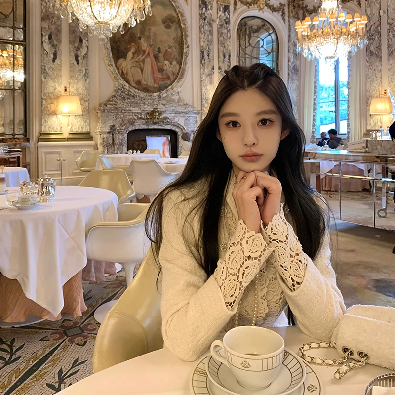 11/10「温莎之恋」中古款蕾丝拼接香香外套 22绵羊毛 温暖绗棉