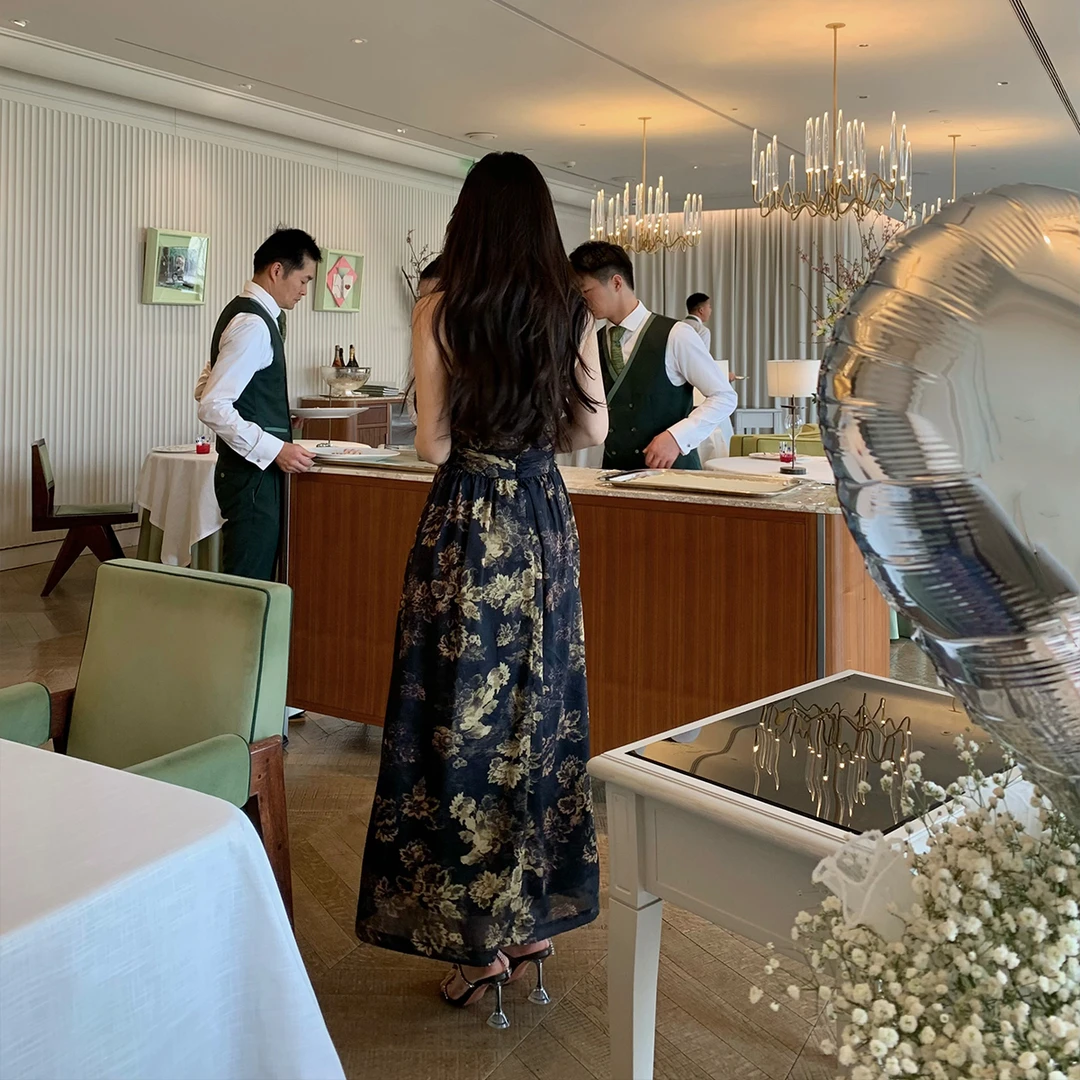 【5折捡漏】「京华烟云」国风花朵水印抹胸长裙胸口镂空A字下摆