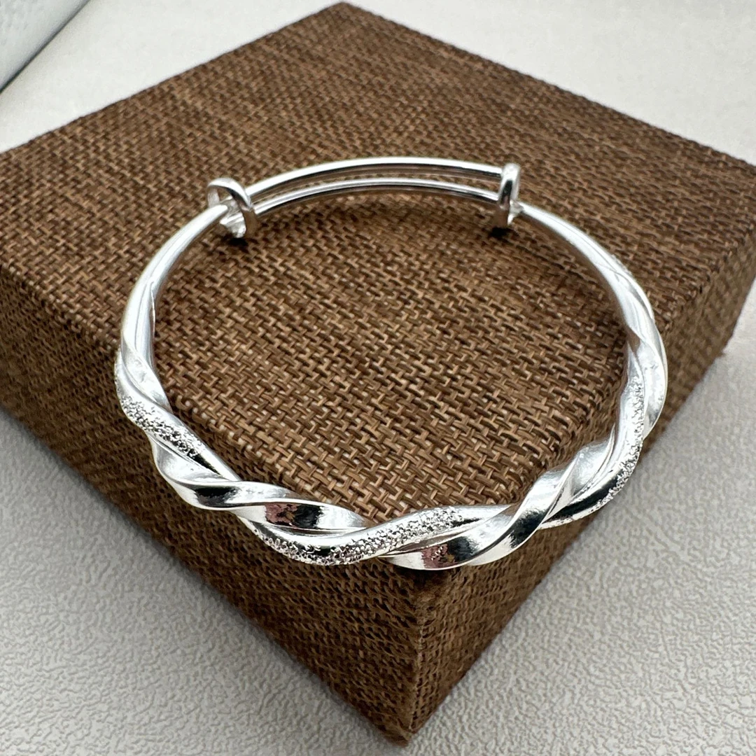 足银手镯 足银999.9手镯 推拉莫比乌斯实心手工精美个性银镯子