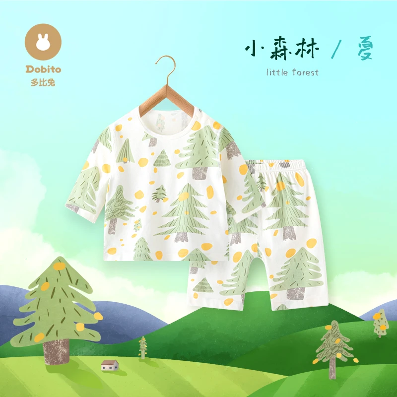 Dobito/多比兔夏季纯棉薄款睡衣婴幼儿宝宝7分袖七分裤空调服套装