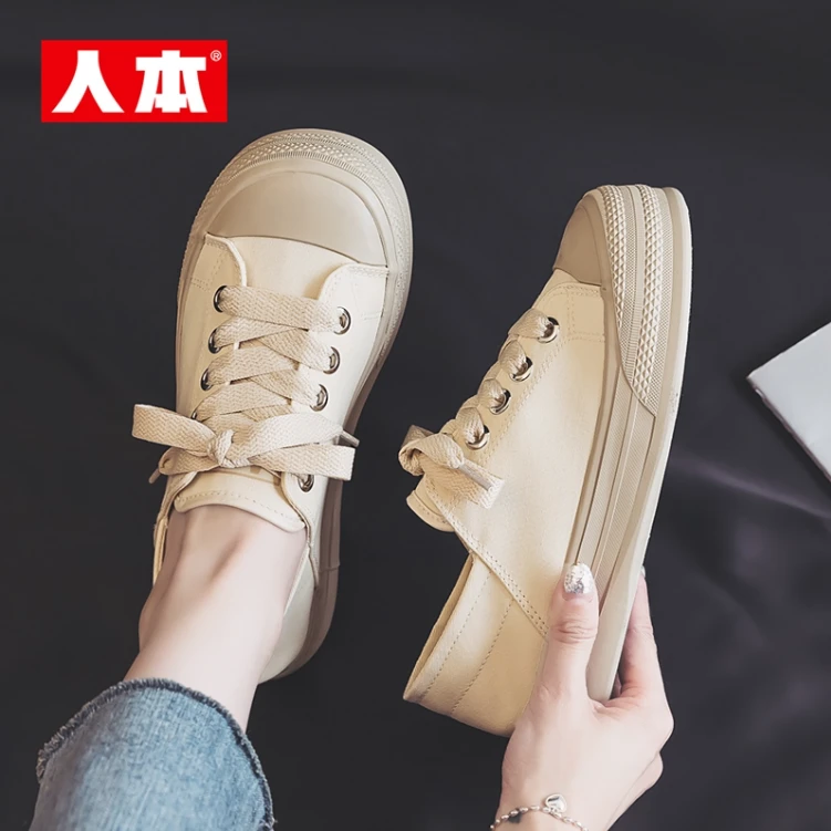 人本帆布鞋休闲夏季经典时尚百搭一脚蹬美拉德薄款圆头轻奢板鞋