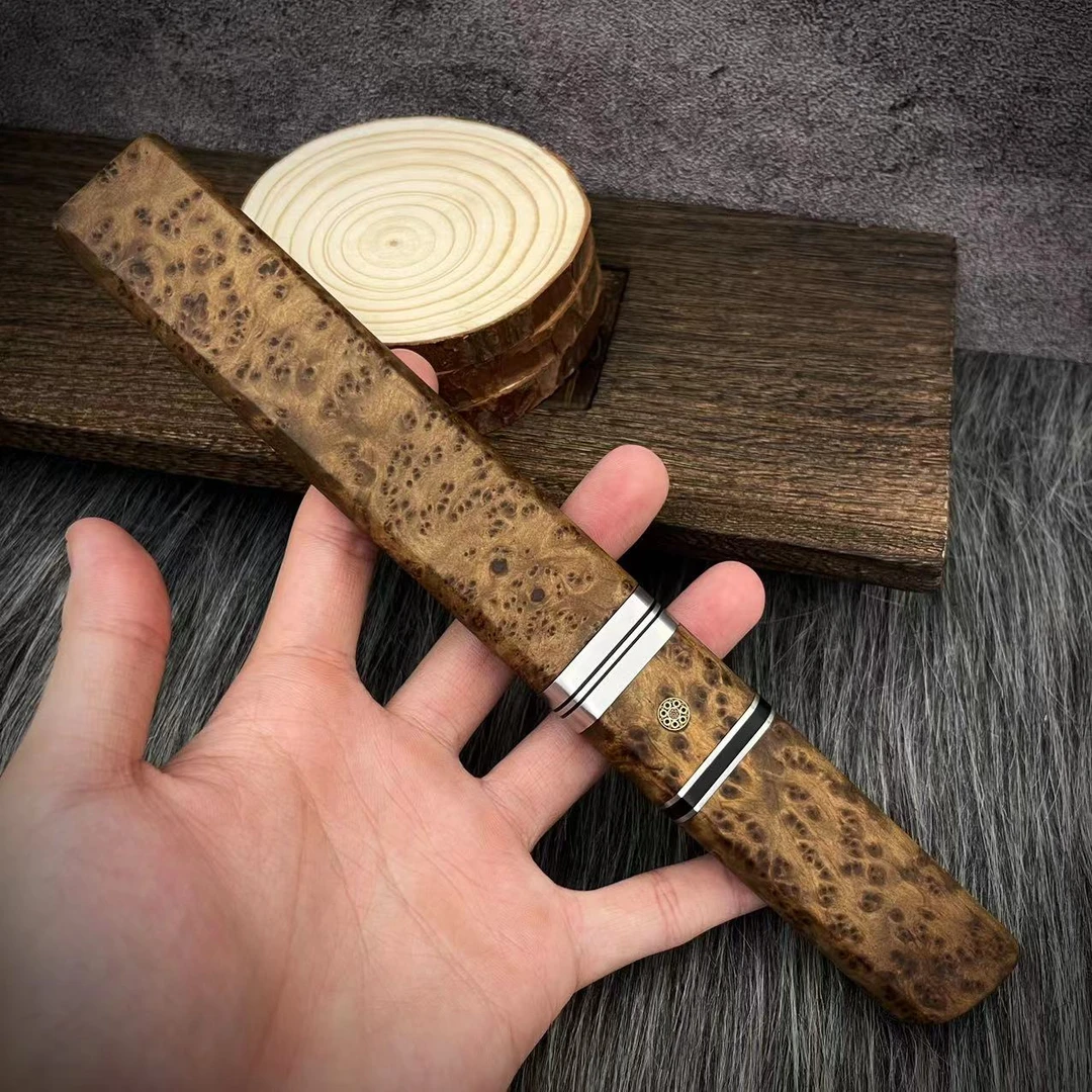 【定制款】太行飘香留疤崖柏鱼骨纹大马士革钢露营户外刀