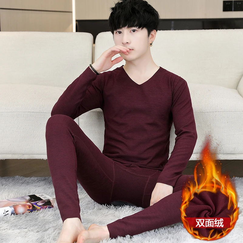 无痕保暖内衣男士秋衣裤秋裤套装冬季双面德绒大码线衣线裤两件套