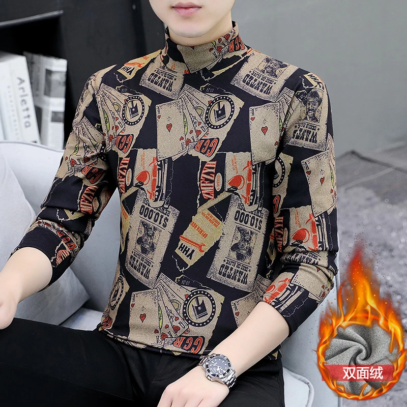 男士德绒半高领打底衫秋冬季新款双面绒修身保暖上衣服休闲百搭