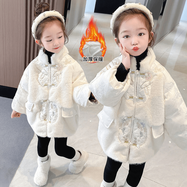 白色气质女童中国风羽绒服女宝宝过年拜年汉服羽绒袄上衣