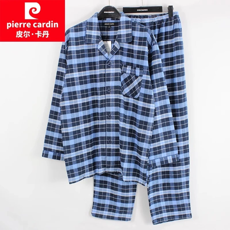 皮尔卡丹男士家居服睡衣套装长袖纯棉梭织开襟秋冬PE273000