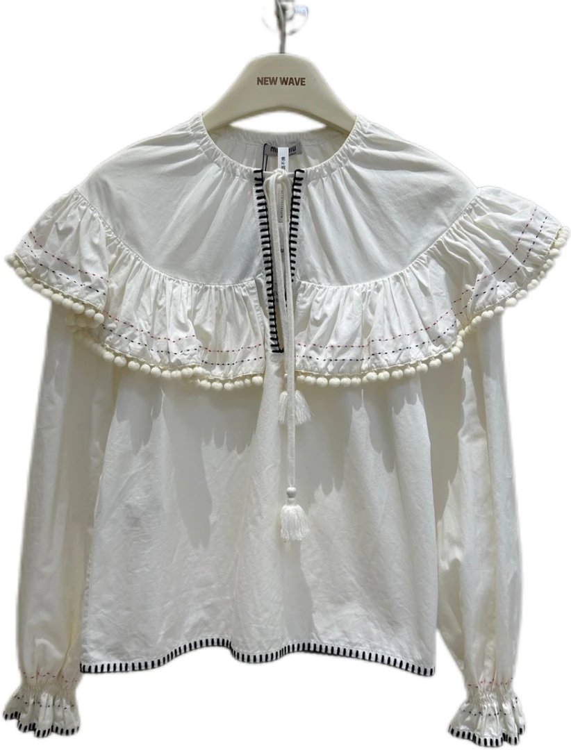 95新轻微污渍 MiuMiu缪缪纯棉上衣衬衣38码原价1w+ MIU00062