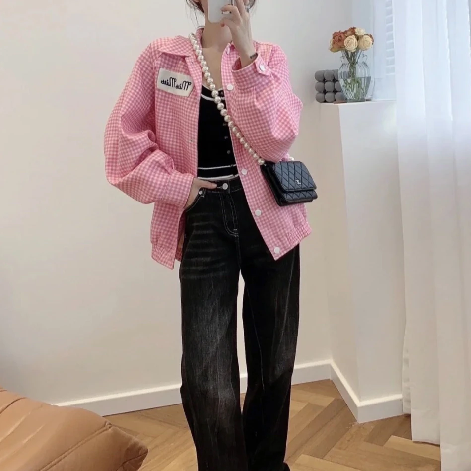 99新miumiu缪缪logo字母粉色翻领外套m码