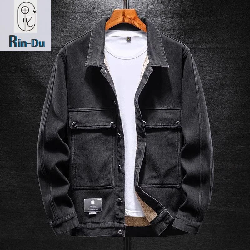 2023新款秋冬羊羔绒加绒牛仔外套男时尚帅气上衣带绒工装夹克潮男