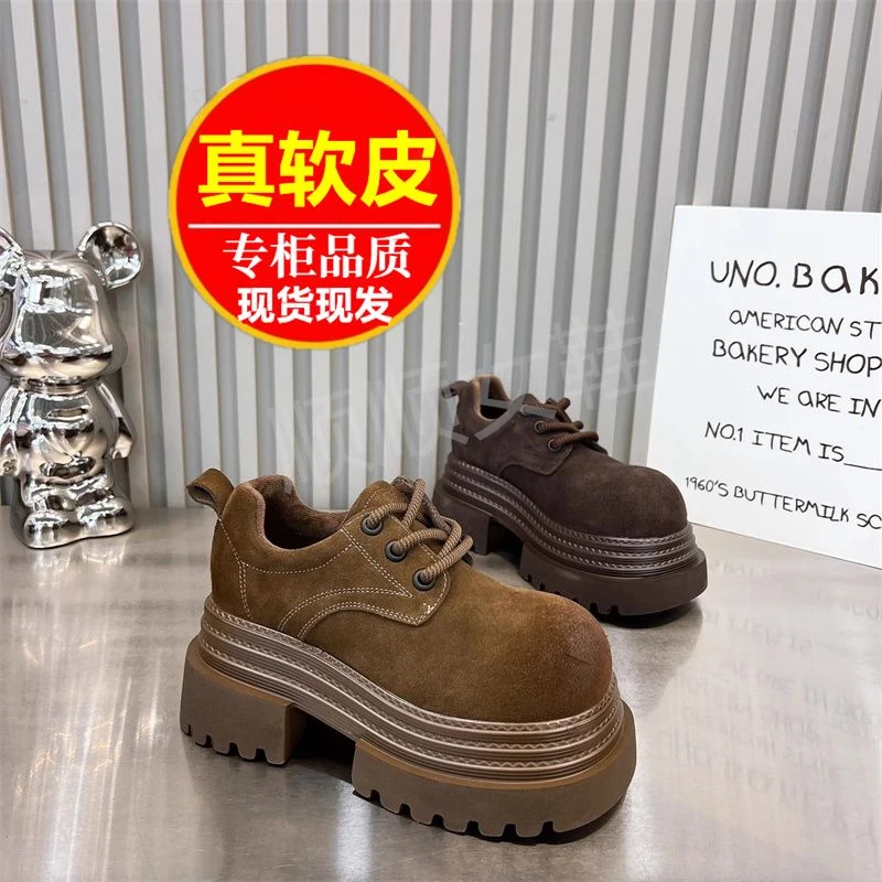 英伦风大头丑萌小皮鞋女2024冬季新款厚底加绒乐福鞋法式气质棉鞋