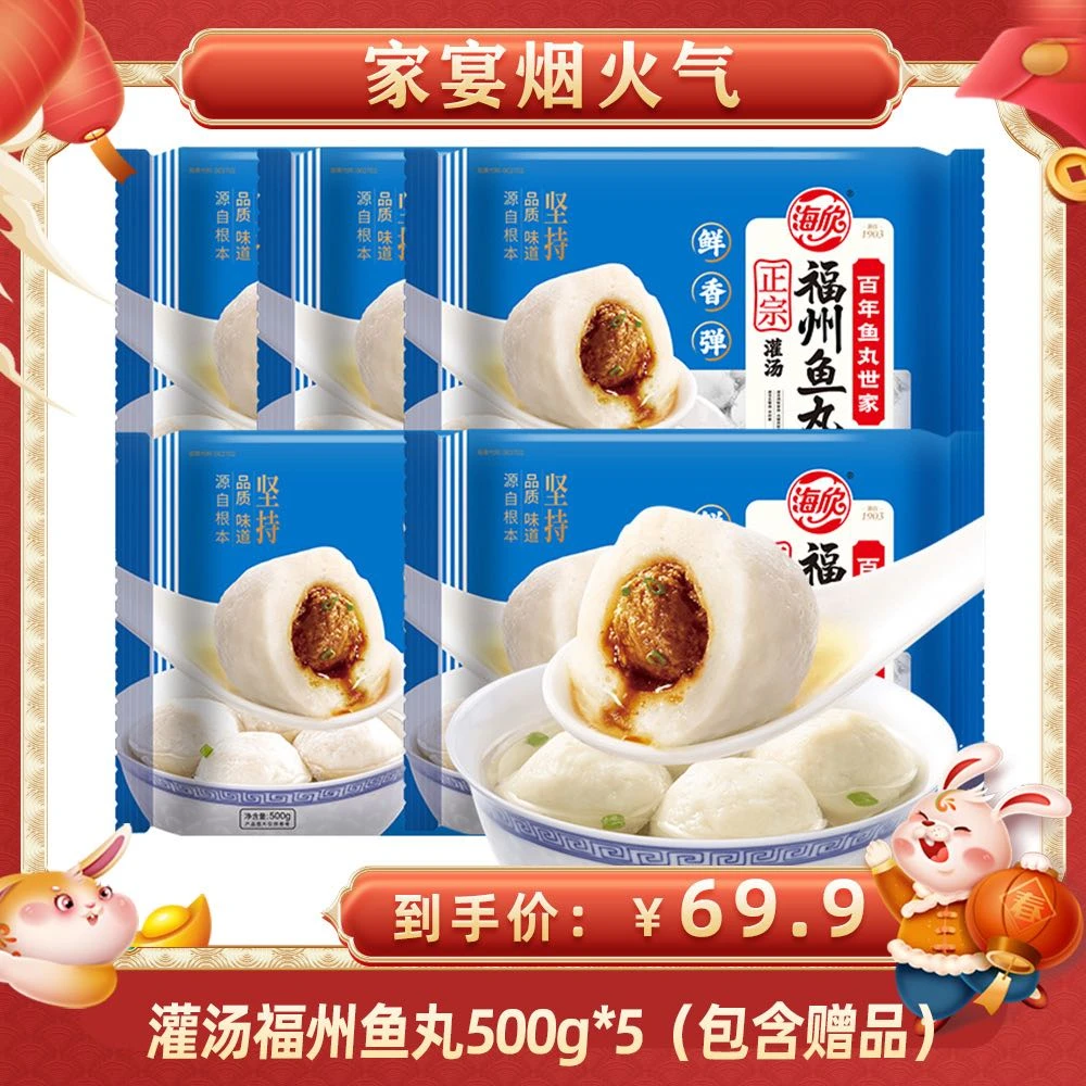 海欣灌汤福州鱼丸500g*5包 福建正宗特产火锅丸子煮汤烧烤冷冻XHJ商品图