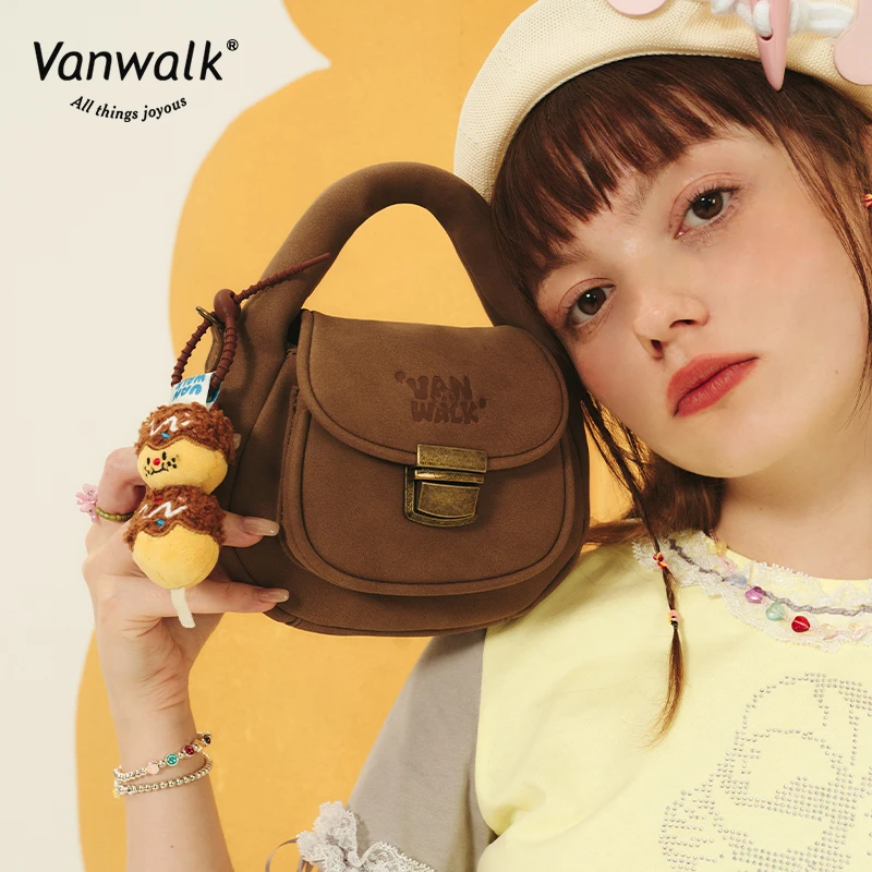 VANWALK夏午茶 美式海派甜心少女棋盘格手提斜挎包可爱猪猪包ins