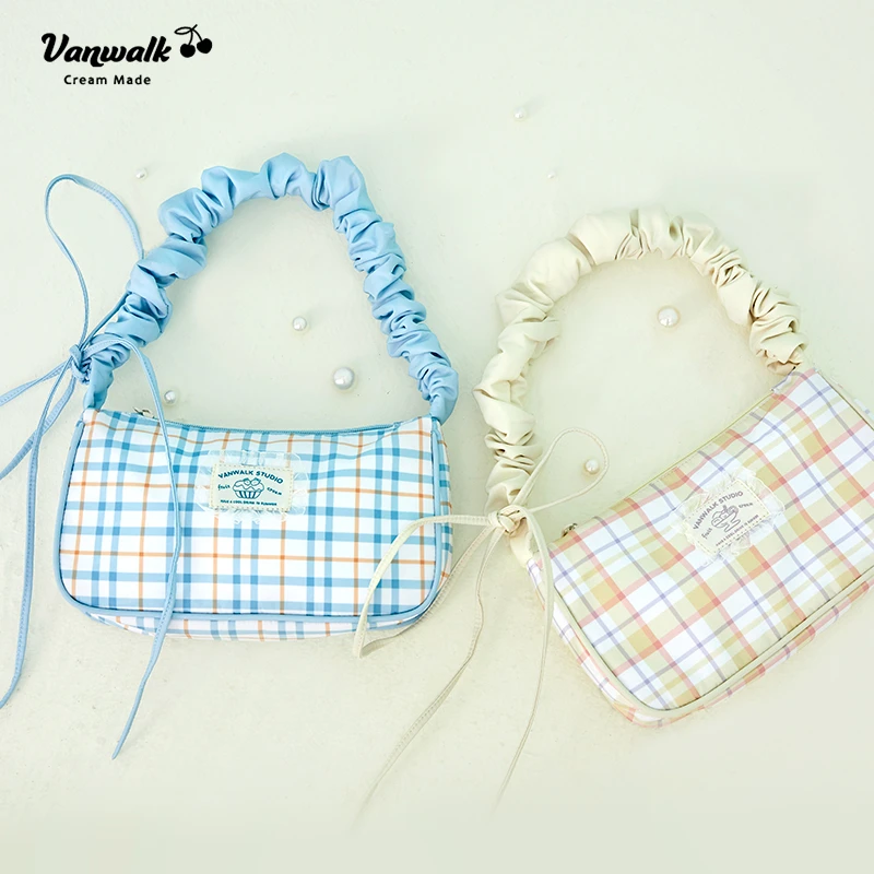 VANWALK 少女斜跨小众单肩手提包百搭法棍包hobo休闲日系小清新