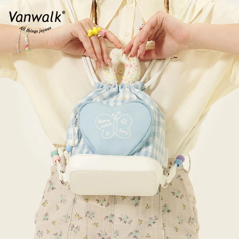 VANWALK【春日牧场】自制复古牛仔画家双肩包糖果少女迷你小众背包