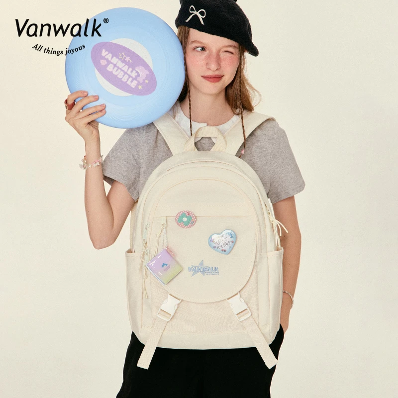 VANWALK泡泡岛 学院风学生通用大容量书包双肩包出游通勤轻便包包