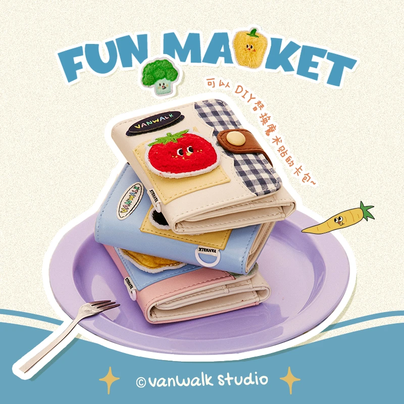 VANWALK fun market可爱熊猫迷你零钱包少女小众设计磁扣收纳卡包