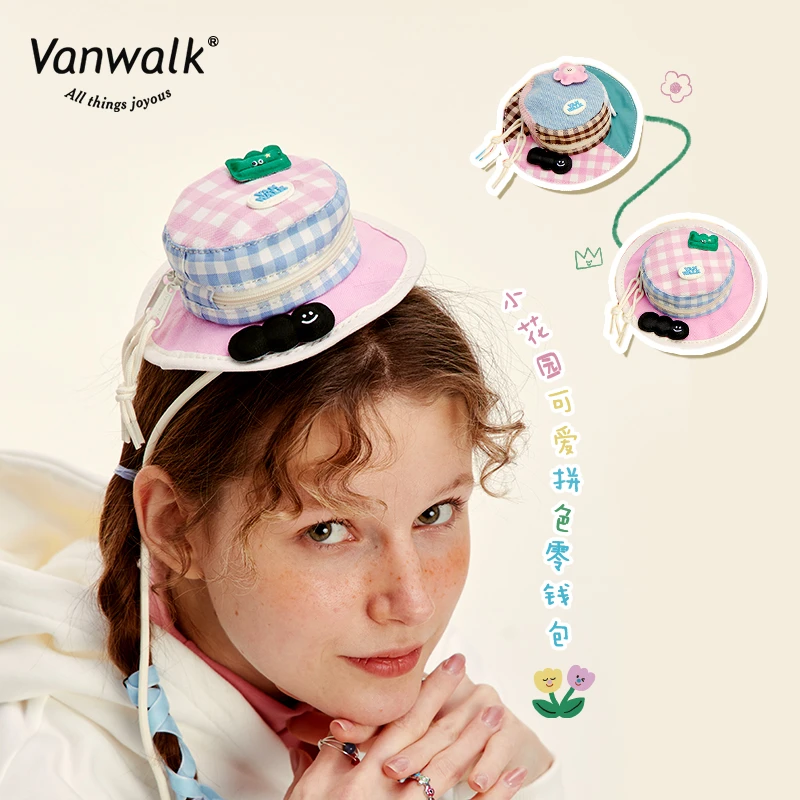 VANWALK HALO 自制手工可爱网格帽子零钱包少女迷你卡包收纳小包
