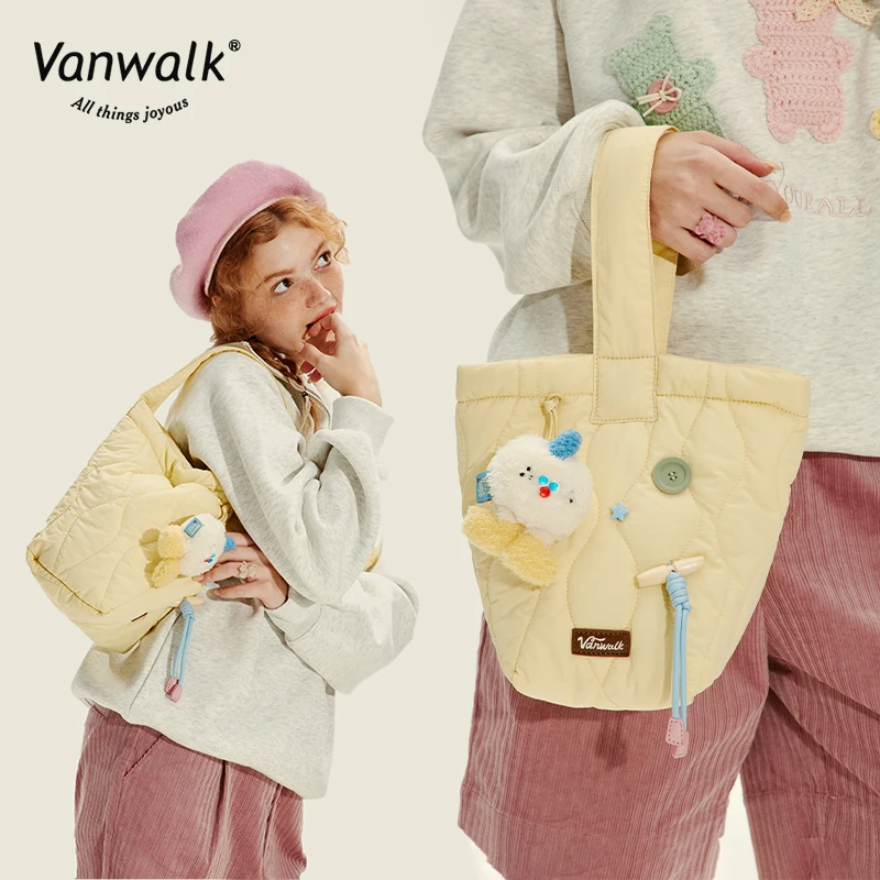 VANWALK毛怪系列 可爱少女手提包轻便购物袋马卡龙单肩包云朵包