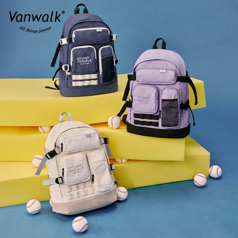 VANWALK运动系列 新款学院风大容量双肩包旅行通勤轻便多口袋书包