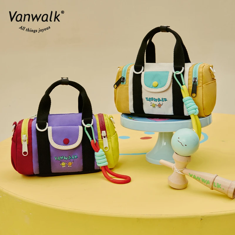 VANWALK心情系列 原创小众设计休闲圆筒包健身旅行单肩斜挎手提包