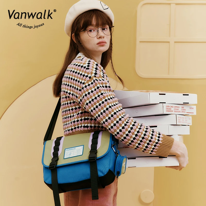 VANWALK面包屋 日系复古运动风斜挎包盐系少女单肩包邮差包学生