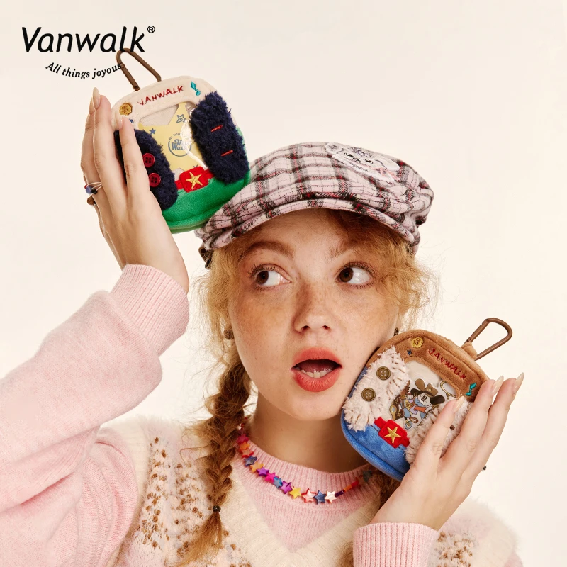 VANWALK牛仔系列 自制毛绒零钱包女款迷你小巧便携装钥匙硬币卡包