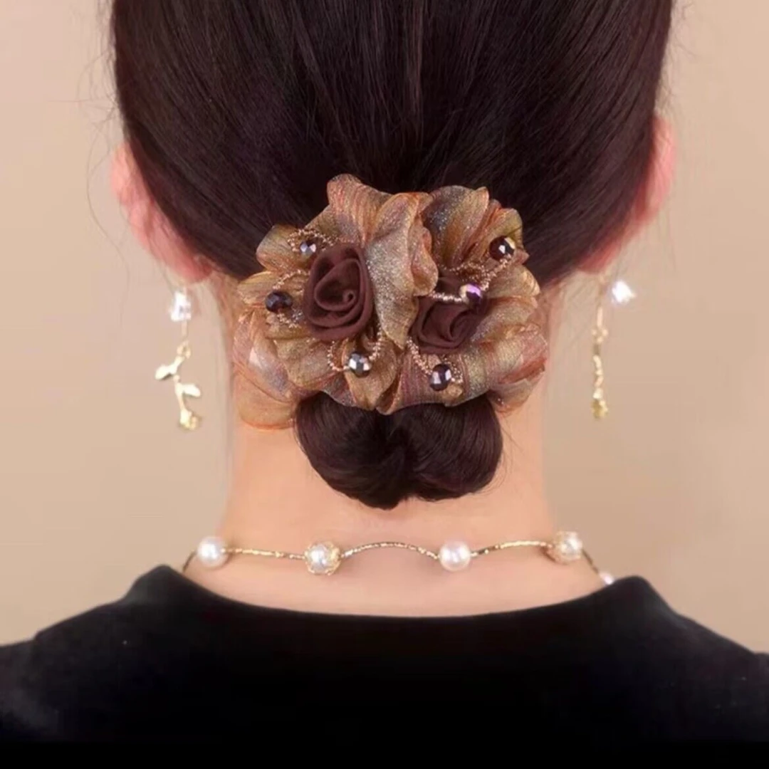 哈韩宅物哈韩宅物网纱实心花高弹力发圈大肠圈丸子头盘发头花