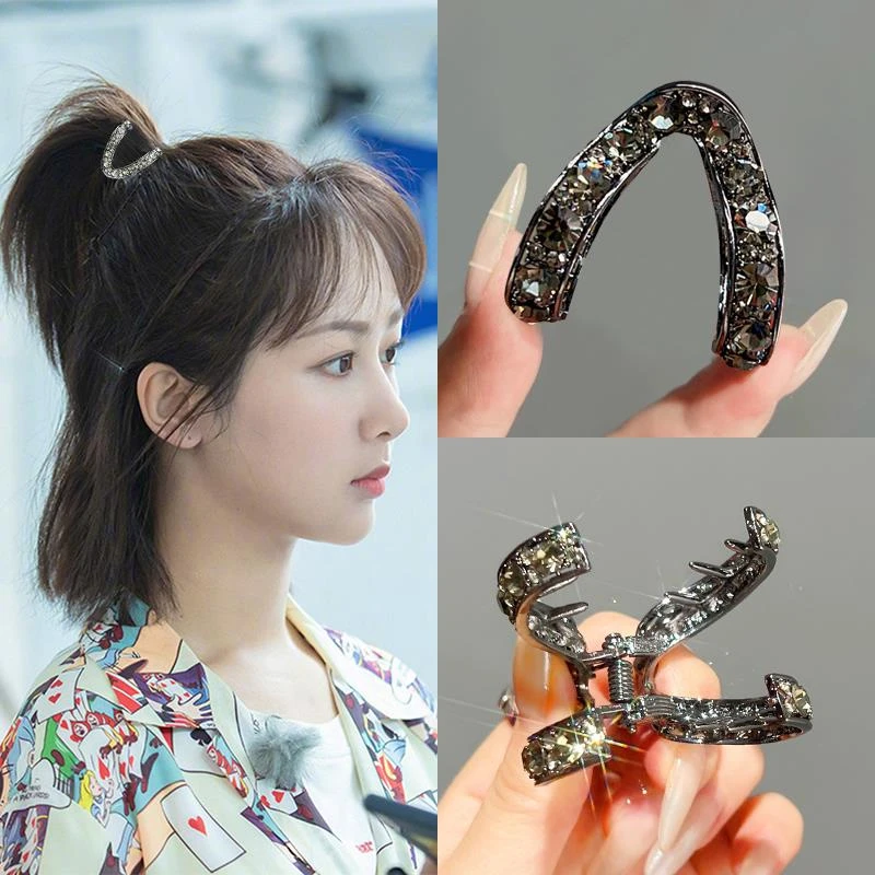 哈韩宅物短发半扎发高马尾固定神器抓夹V型网红发夹女后脑勺头饰