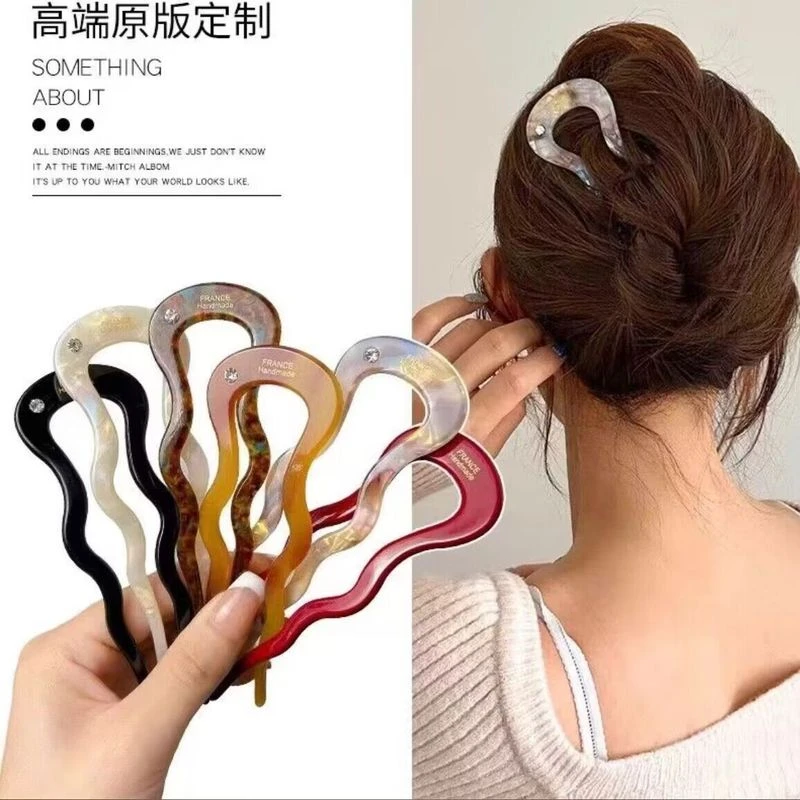 哈韩宅物哈韩宅物简约U型醋酸簪子盘发发簪丸子头发插