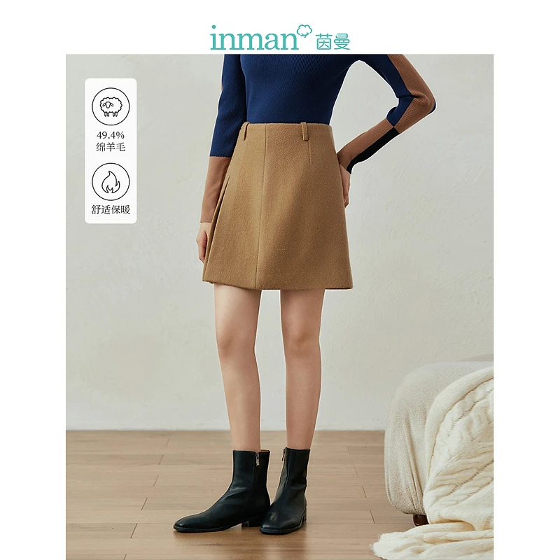 【茵曼女装】叠褶开叉显瘦半身裙字时尚舒适显瘦短裙18346254
