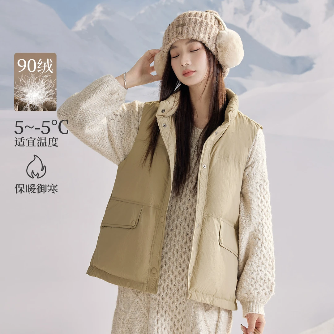 【茵曼服饰】鸭绒保暖立领羽绒马甲百搭短款无袖厚外套18448080