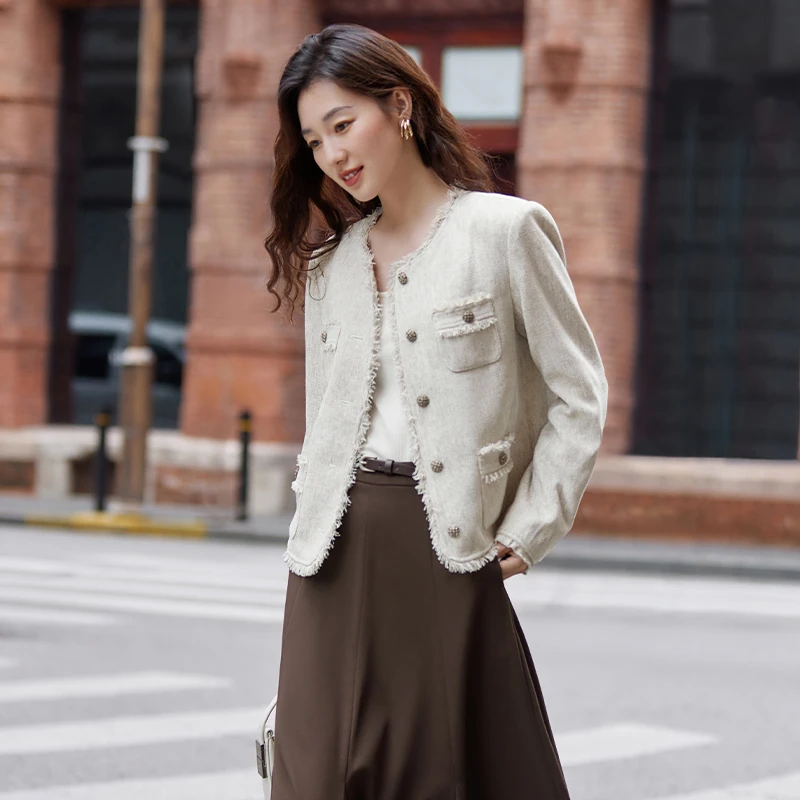 【茵曼女装】优雅小香风复古小个子短款上衣外套18332179