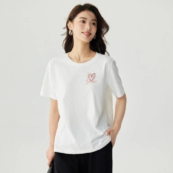 【茵曼女装】茵曼凉感短袖绣花圆领上衣户外18424522